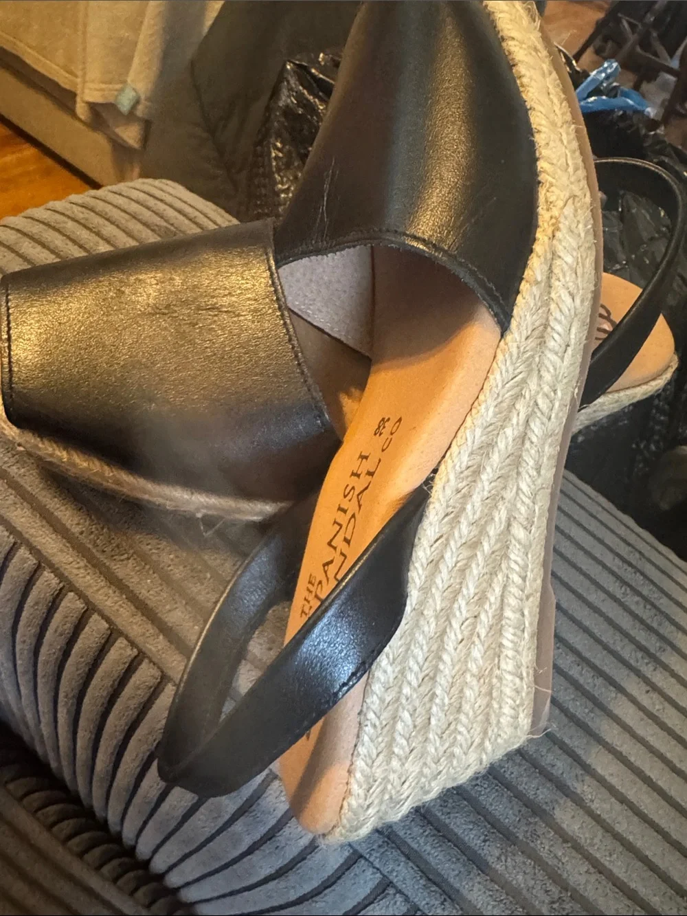 The Spanish sandal company Black Leather Slingback Espadrille Wedges 38
